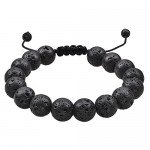 Jeka Lava Stone Bracelet Stretch Beads Black Healing Energy Jewelry for Men Women Handmade Braided Adjustable