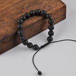 Jeka Lava Stone Bracelet Stretch Beads Black Healing Energy Jewelry for Men Women Handmade Braided Adjustable
