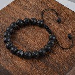 Jeka Lava Stone Bracelet Stretch Beads Black Healing Energy Jewelry for Men Women Handmade Braided Adjustable
