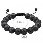 Jeka Lava Stone Bracelet Stretch Beads Black Healing Energy Jewelry for Men Women Handmade Braided Adjustable