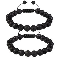 Jeka Lava Stone Bracelet Stretch Beads Black Healing Energy Jewelry for Men Women Handmade Braided Adjustable