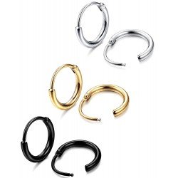 Jstyle 3-4 Pairs Stainless Steel Mens Womens Hoop Earrings Cartilage Lip Piercing Nose Hoop 18G 8mm-14mm