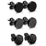 Jstyle 3 Pairs Stainless Steel Stud Earrings for Men Women Black Carbon Fiber Pierced