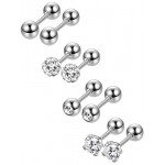 Jstyle 4 Pairs Stainless Steel Ball Stud Earrings for Men Women CZ Cartilage Helix Ear Piercing