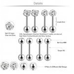 Jstyle 4 Pairs Stainless Steel Ball Stud Earrings for Men Women CZ Cartilage Helix Ear Piercing