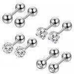 Jstyle 4 Pairs Stainless Steel Ball Stud Earrings for Men Women CZ Cartilage Helix Ear Piercing