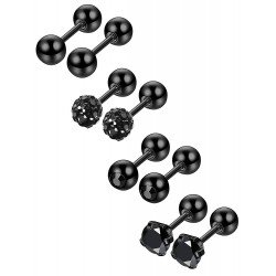 Jstyle 4 Pairs Stainless Steel Ball Stud Earrings for Men Women CZ Cartilage Helix Ear Piercing