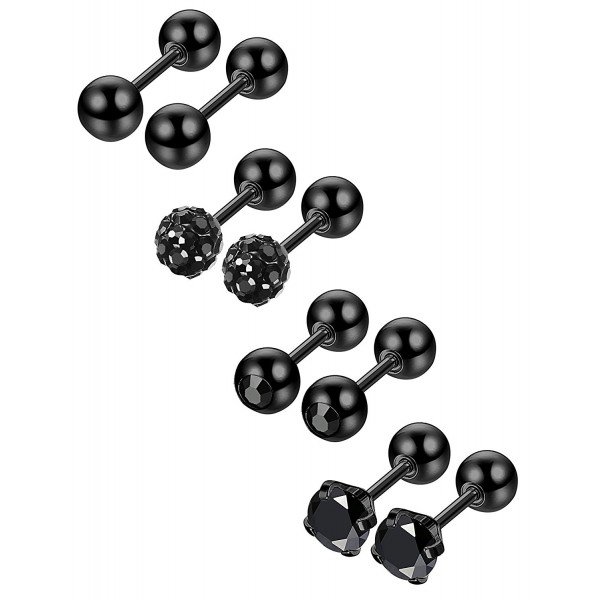 Jstyle 4 Pairs Stainless Steel Ball Stud Earrings for Men Women CZ Cartilage Helix Ear Piercing
