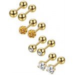 Jstyle 4 Pairs Stainless Steel Ball Stud Earrings for Men Women CZ Cartilage Helix Ear Piercing