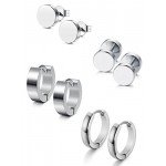 Jstyle 4 Pairs Stainless Steel Stud Earrings for Men Women Hoop Earrings Huggie Piercing 18G
