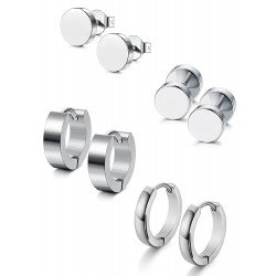 Jstyle 4 Pairs Stainless Steel Stud Earrings for Men Women Hoop Earrings Huggie Piercing 18G