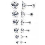 Jstyle 6 Pairs 18G Stainless Steel Mens Womens Stud Earrings Cartilage Ear Piercings Helix Tragus Barbell CZ 3-8mm