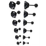 Jstyle 6 Pairs 18G Stainless Steel Mens Womens Stud Earrings Cartilage Ear Piercings Helix Tragus Barbell CZ 3-8mm