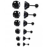 Jstyle 6 Pairs 18G Stainless Steel Mens Womens Stud Earrings Cartilage Ear Piercings Helix Tragus Barbell CZ 3-8mm