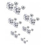 Jstyle 6 Pairs 18G Stainless Steel Mens Womens Stud Earrings Cartilage Ear Piercings Helix Tragus Barbell CZ 3-8mm