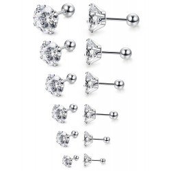 Jstyle 6 Pairs 18G Stainless Steel Mens Womens Stud Earrings Cartilage Ear Piercings Helix Tragus Barbell CZ 3-8mm