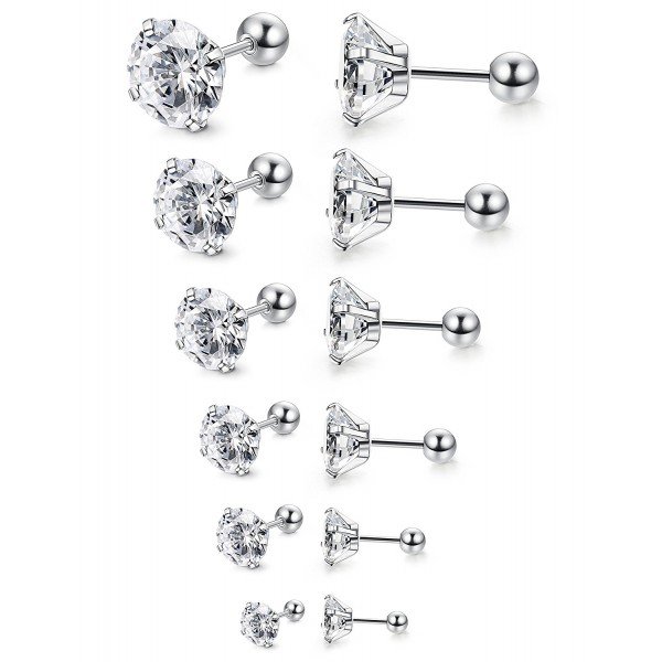 Jstyle 6 Pairs 18G Stainless Steel Mens Womens Stud Earrings Cartilage Ear Piercings Helix Tragus Barbell CZ 3-8mm