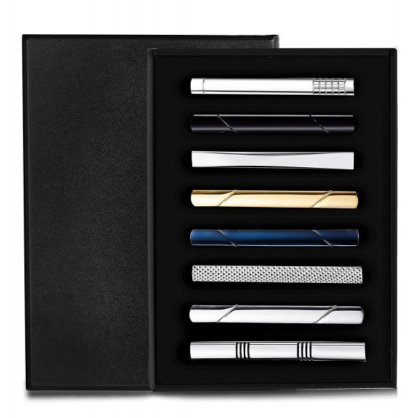 Jstyle 8 Pcs Tie Clips Set for Men Tie Bar Clip Set for Regular Ties Necktie Wedding Business Clips with Box