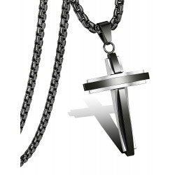 Jstyle Cross Pendent Necklace for Women Mens Stainless Steel Silver Cross Pendant Necklace 24 Inches High Polished