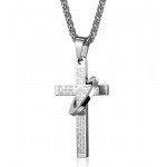 Jstyle Stainless Steel Cross Necklaces for Men Women Jesus Cross Necklace Chain Prayer Bible English Wheat Chain 22 Inch