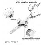 Jstyle Stainless Steel Cross Necklaces for Men Women Jesus Cross Necklace Chain Prayer Bible English Wheat Chain 22 Inch