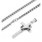 Jstyle Stainless Steel Cross Necklaces for Men Women Jesus Cross Necklace Chain Prayer Bible English Wheat Chain 22 Inch