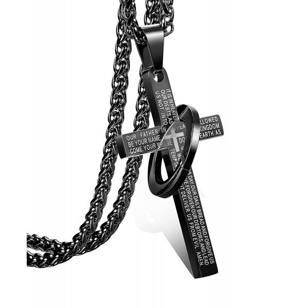 Jstyle Stainless Steel Cross Necklaces for Men Women Jesus Cross Necklace Chain Prayer Bible English Wheat Chain 22 Inch