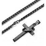 Jstyle Stainless Steel Cross Necklaces for Men Women Jesus Cross Necklace Chain Prayer Bible English Wheat Chain 22 Inch