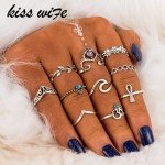 KISS WIFE 10 Pcs/Set Bohemian Ring Vintage Rings Leaves twisted Flower cross Ring For 2017 Fashion KISS WIFE 10 Pcs/Set Bohemian Ring Vintage Rings Leaves twisted Flower cross Ring For 2017 Fashion