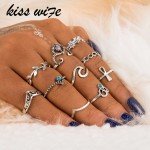 KISS WIFE 10 Pcs/Set Bohemian Ring Vintage Rings Leaves twisted Flower cross Ring For 2017 Fashion KISS WIFE 10 Pcs/Set Bohemian Ring Vintage Rings Leaves twisted Flower cross Ring For 2017 Fashion