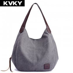 KVKY Brand Women's Canvas Handbags High Quality Female Hobos Single Shoulder Bags Vintage Solid Multi-pocket Ladies Totes Bolsas