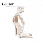 LALA IKAI Ankle Strap High Heels Sandals Women Ruffles Sandals Summer shoes Solid Lace-Up Chaussure Femme Talon 014C1021-5