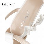 LALA IKAI Ankle Strap High Heels Sandals Women Ruffles Sandals Summer shoes Solid Lace-Up Chaussure Femme Talon 014C1021-5