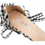 LALA IKAI Scottish Plaid High Sandals Women Cross-Tied Heels Ladies Ankle Strap Lace Up Party Bow High Shoes 014C1880-4