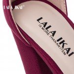 LALA IKAI Woman Wedding Shoes Brand Strap Heels Classic Heeled Sandals 12CM Ladies Red Platform Pumps 014C0784 -35