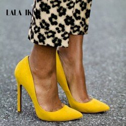 LALA IKAI Women Pump Faux Suede Basic Sandals Solid Colors 2018 Slip On High Heels 10CM Sandals Femme Sexy Pumps 014C0474 -3