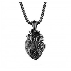 LBFEEL Stainless Steel Anatomical Organ Heart Pendant Necklace for Men in 3 Colors With a Gift Box