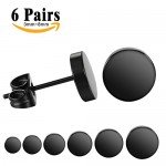 LIEBLICH Black Round Stud Earrings Set Stainless Steel Ear Studs for Men Women 6 Pairs 3mm-8mm … (Black)