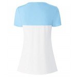 LIHER Women's Casual Short Sleeve V-Neck Color Block T-Shirt Tops with Suede Pocket