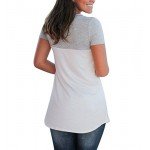 LIHER Women's Casual Short Sleeve V-Neck Color Block T-Shirt Tops with Suede Pocket