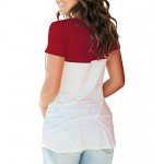LIHER Women's Casual Short Sleeve V-Neck Color Block T-Shirt Tops with Suede Pocket