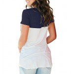 LIHER Women's Casual Short Sleeve V-Neck Color Block T-Shirt Tops with Suede Pocket