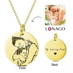 LONAGO Personalized Photo Necklace Custom Engraved Necklace Pendant Back and White Color Sterling Silver Gifts