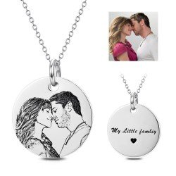LONAGO Personalized Photo Necklace Custom Engraved Necklace Pendant Back and White Color Sterling Silver Gifts