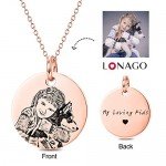 LONAGO Personalized Photo Necklace Custom Engraved Necklace Pendant Back and White Color Sterling Silver Gifts