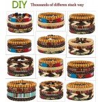 LOYALLOOK 15pcs Men Women Linen Hemp Cords Wood Beads Ethnic Tribal Bracelets Leather Wristbands