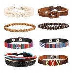 LOYALLOOK 15pcs Men Women Linen Hemp Cords Wood Beads Ethnic Tribal Bracelets Leather Wristbands