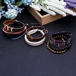 LOYALLOOK 15pcs Men Women Linen Hemp Cords Wood Beads Ethnic Tribal Bracelets Leather Wristbands