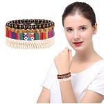 LOYALLOOK 15pcs Men Women Linen Hemp Cords Wood Beads Ethnic Tribal Bracelets Leather Wristbands