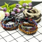 LOYALLOOK 15pcs Men Women Linen Hemp Cords Wood Beads Ethnic Tribal Bracelets Leather Wristbands